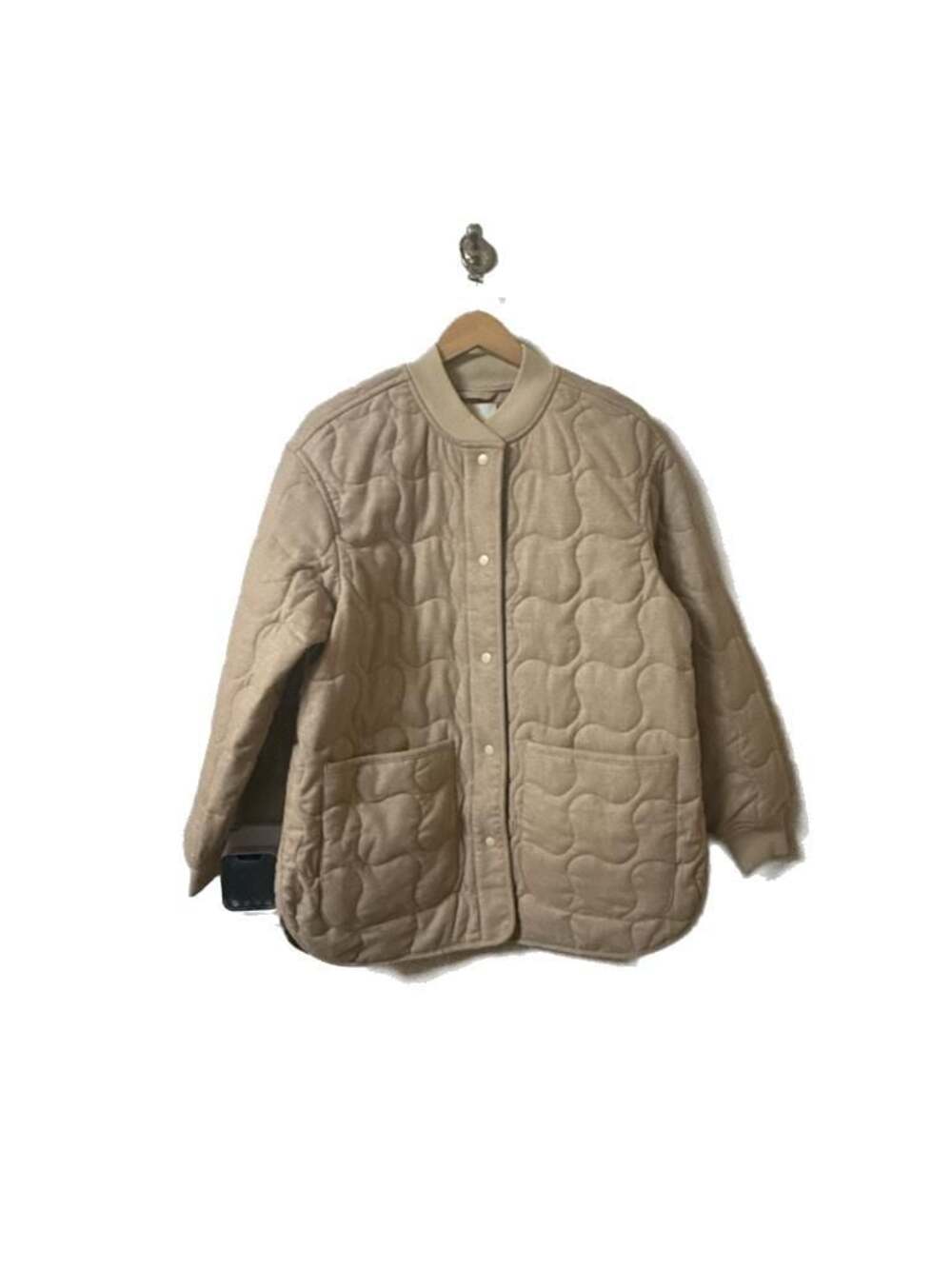 Madewell Quilted Oversized Bomber Jacket in Beige